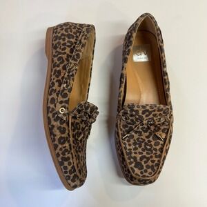 DV Dolce Vita Menlo Leopard Print Faux Calf Hair Loafers Womens 8.5 Brown Tan